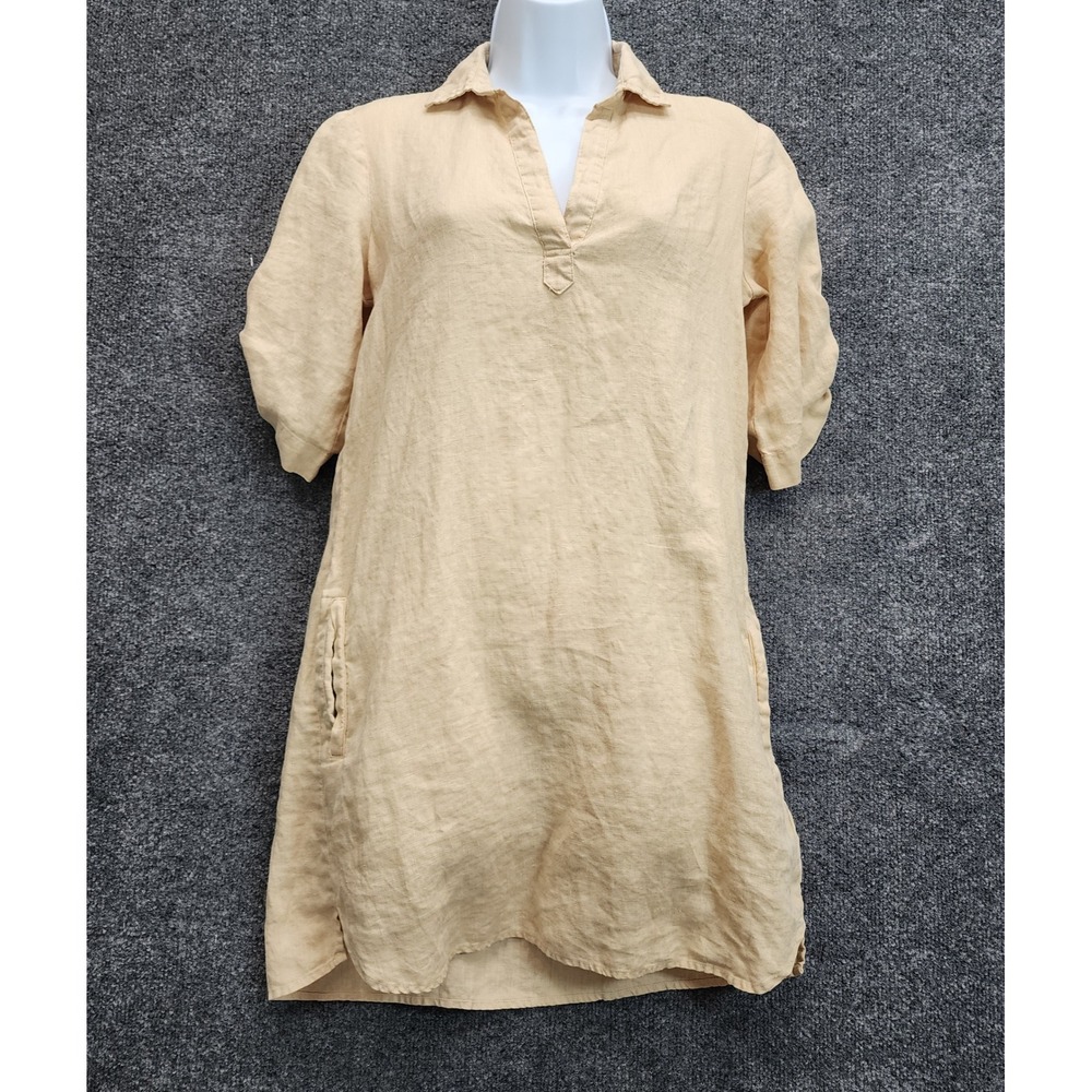 Cloth & Stone 100% Linen Tunic Dress Womens XS Tan Coastal Boho Beach Vacation
